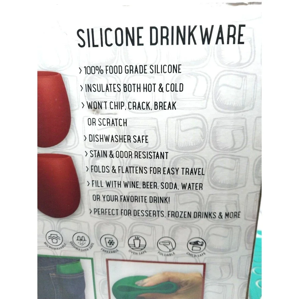 Shark Skinzz Silicone Wine Glasses 4-Pack 12oz New Green & Red